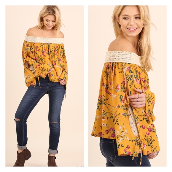 Umgee Tops - Off the shoulder crochet floral top